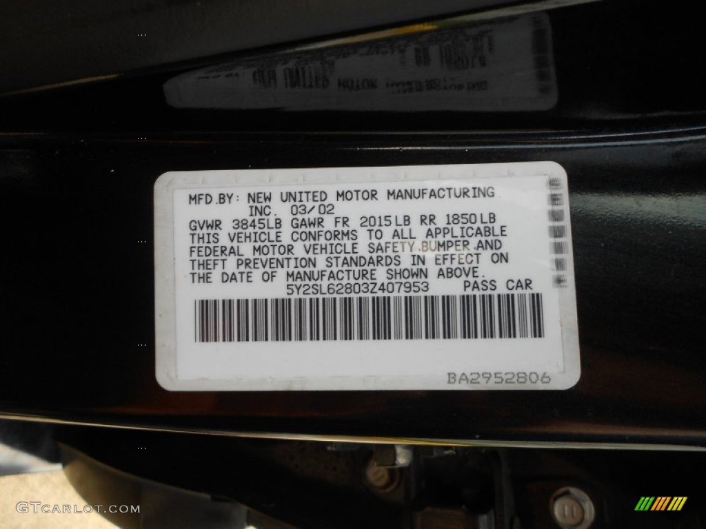 2003 Pontiac Vibe Standard Vibe Model Info Tag Photo #67979369