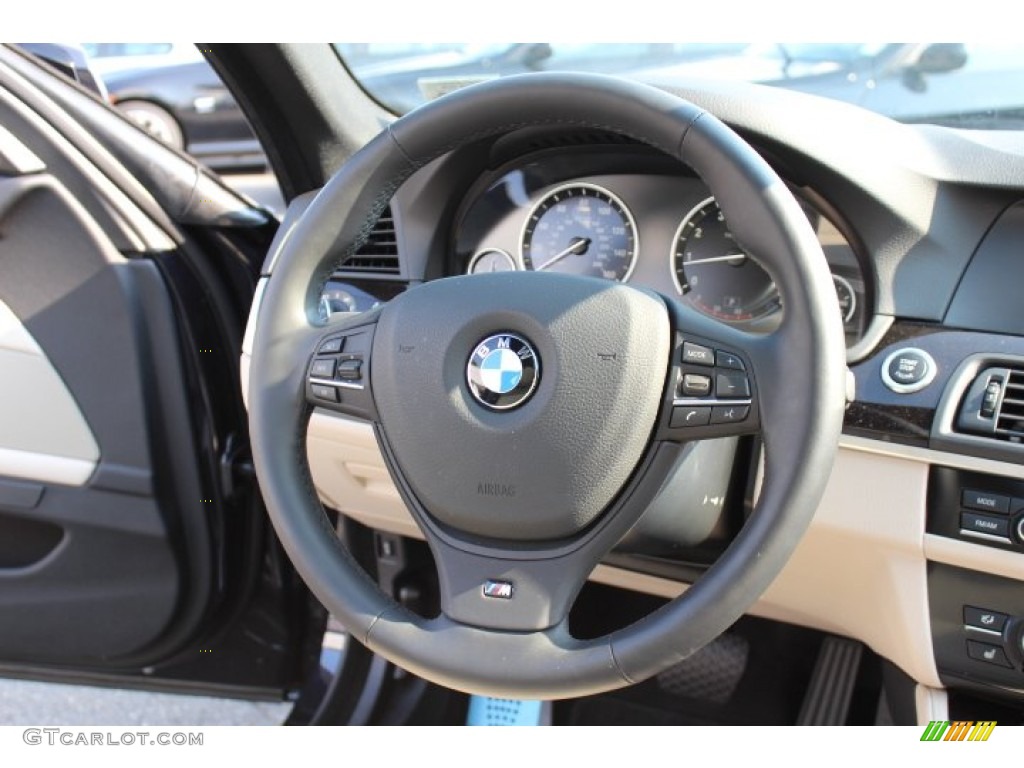 2012 BMW 5 Series 550i xDrive Sedan Oyster/Black Steering Wheel Photo #67979483