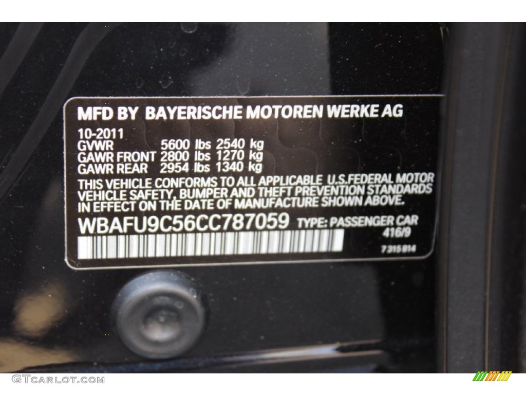 2012 BMW 5 Series 550i xDrive Sedan Info Tag Photos