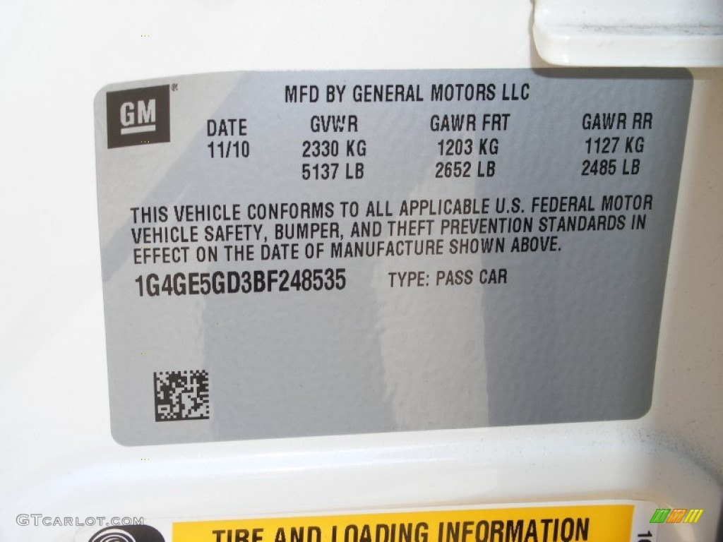 2011 Buick LaCrosse CXS Info Tag Photo #67984021