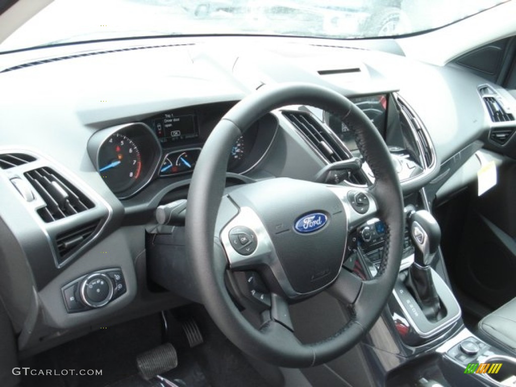 2013 Ford Escape Titanium 2.0L EcoBoost 4WD Charcoal Black Steering Wheel Photo #67985507