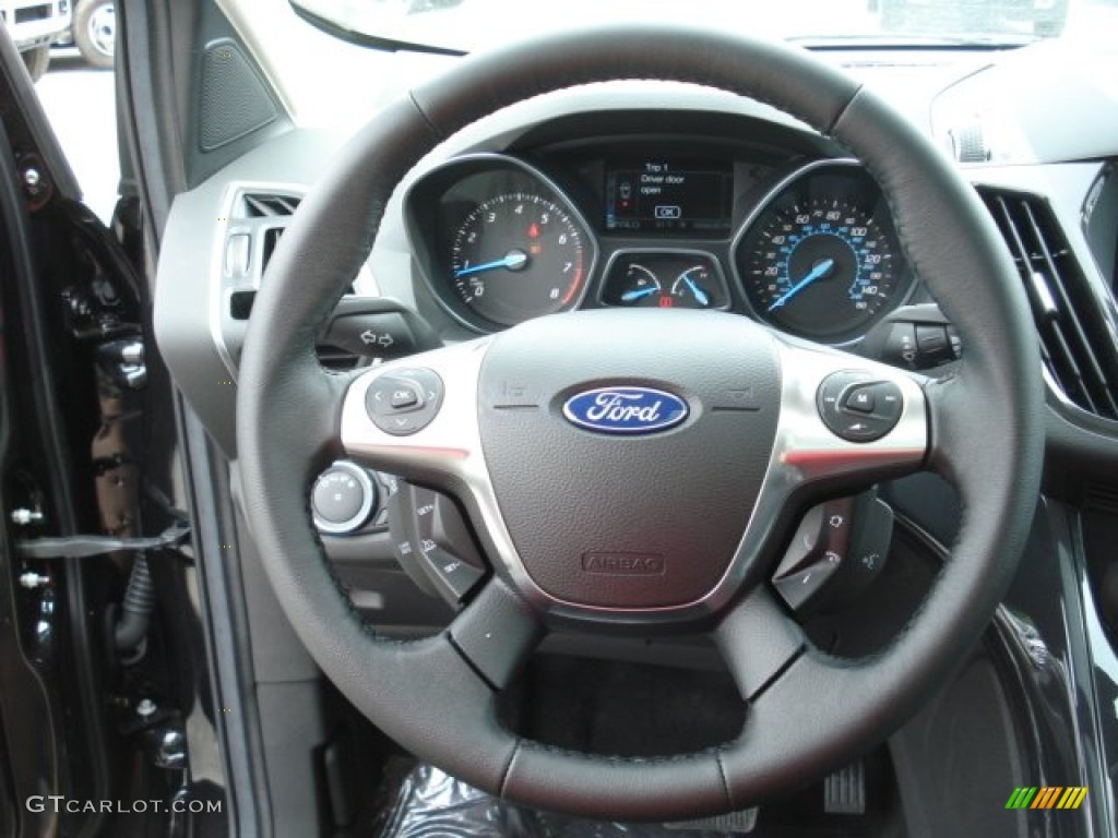 2013 Ford Escape Titanium 2.0L EcoBoost 4WD Charcoal Black Steering Wheel Photo #67985573