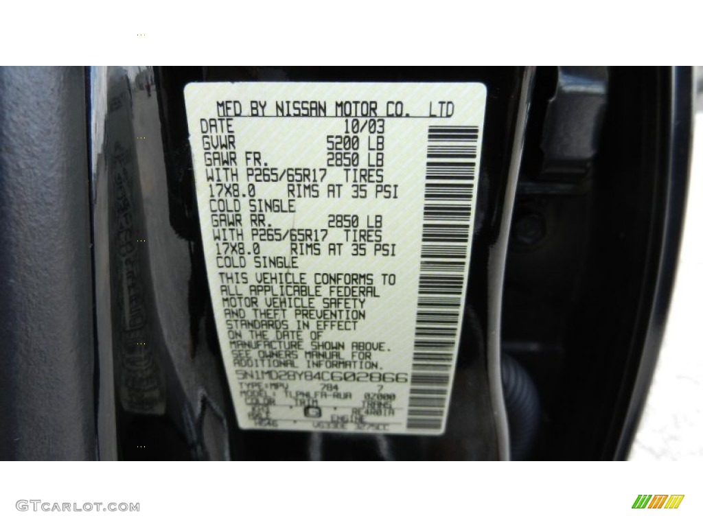 2004 Nissan Xterra SE Supercharged 4x4 Color Code Photos