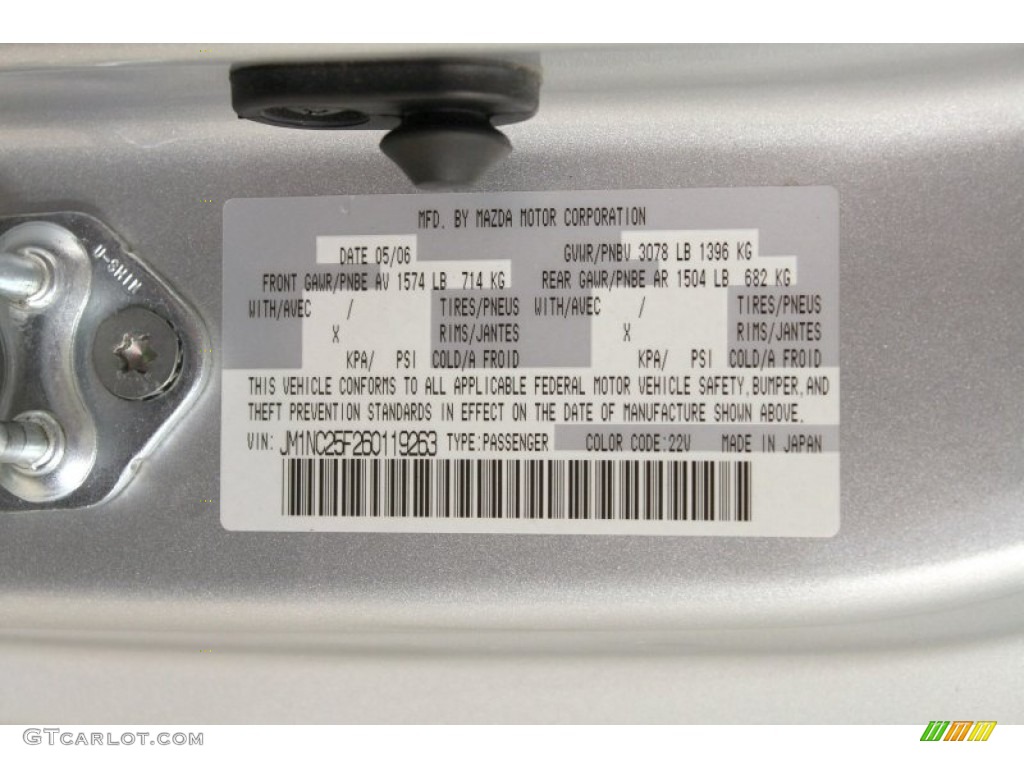 2006 Mazda MX-5 Miata Grand Touring Roadster Color Code Photos
