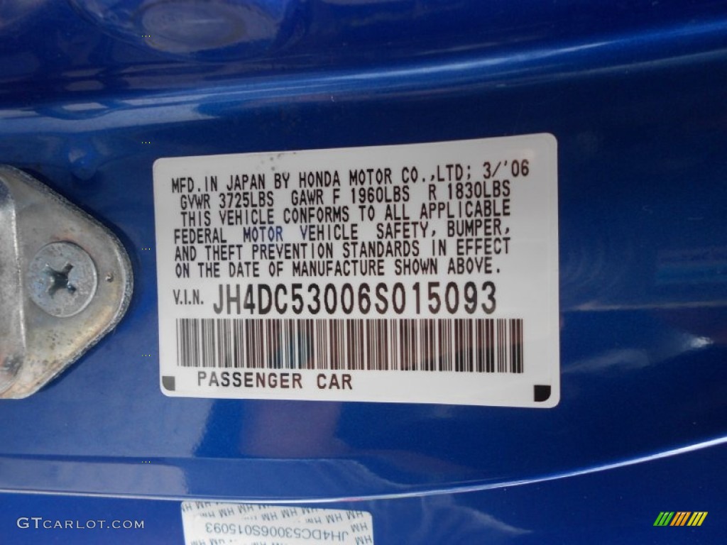 2006 Acura RSX Type S Sports Coupe Info Tag Photo #67991446