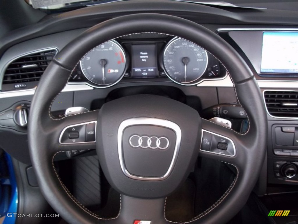 2010 Audi S5 3.0 TFSI quattro Cabriolet Black Silk Nappa Leather Steering Wheel Photo #67997969