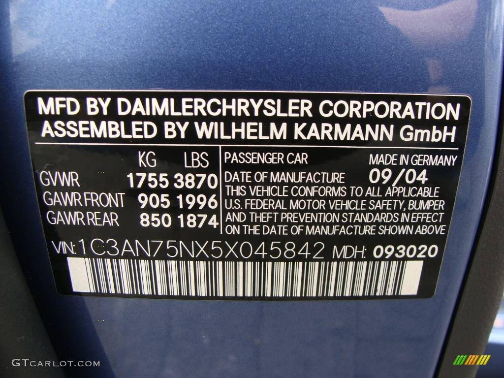 2005 Chrysler Crossfire SRT-6 Roadster Info Tag Photo #6799882