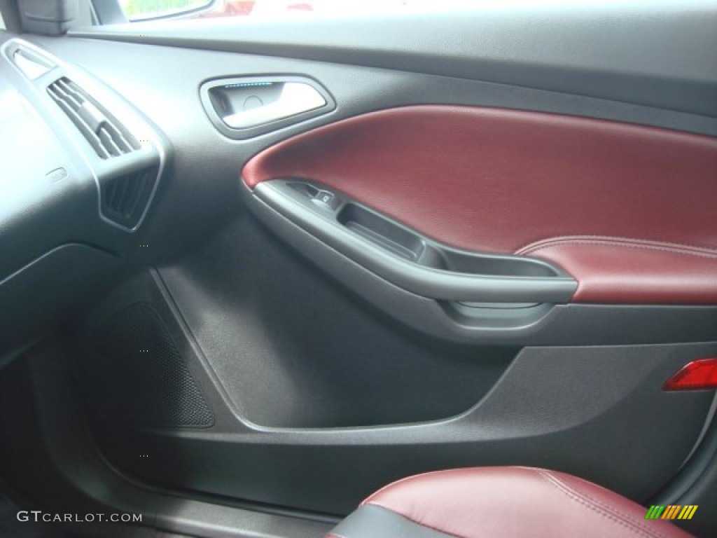 2012 Ford Focus Titanium Sedan Tuscany Red Leather Door Panel Photo #68014609