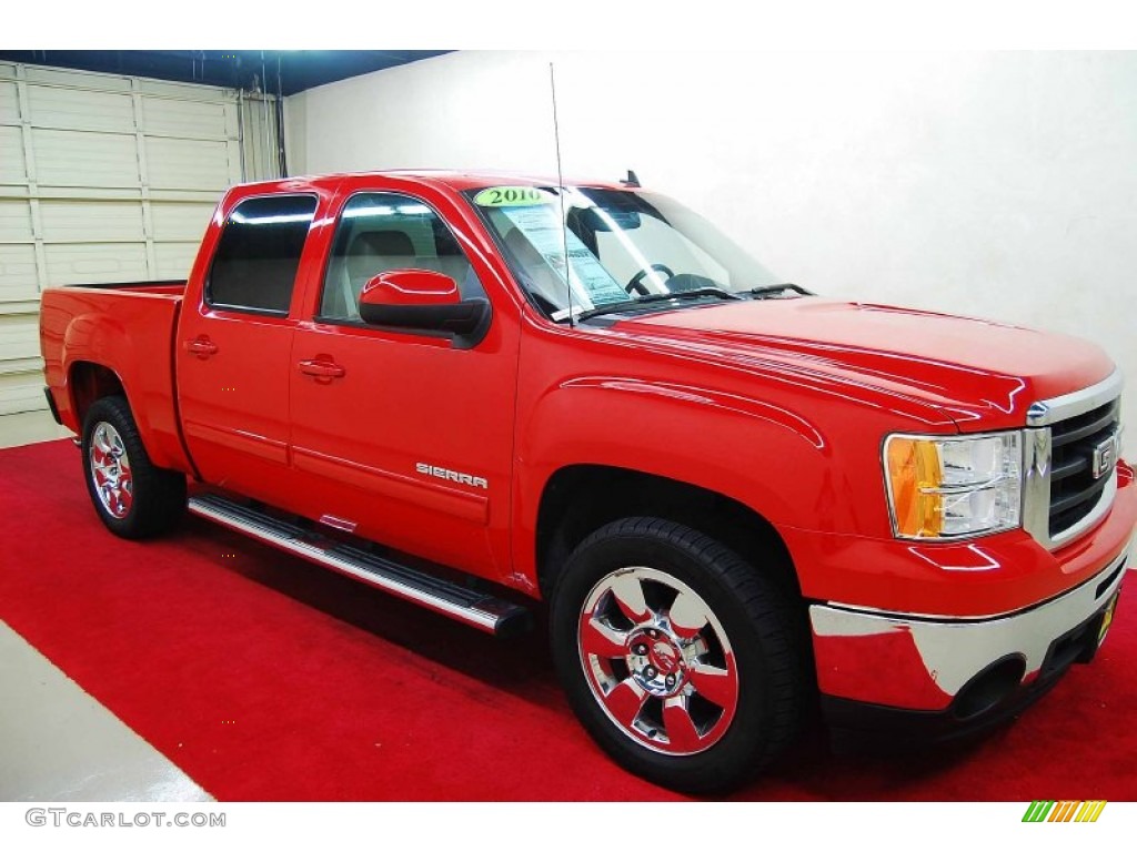 2010 Sierra 1500 SLT Crew Cab - Fire Red / Very Dark Cashmere/Light Cashmere photo #1
