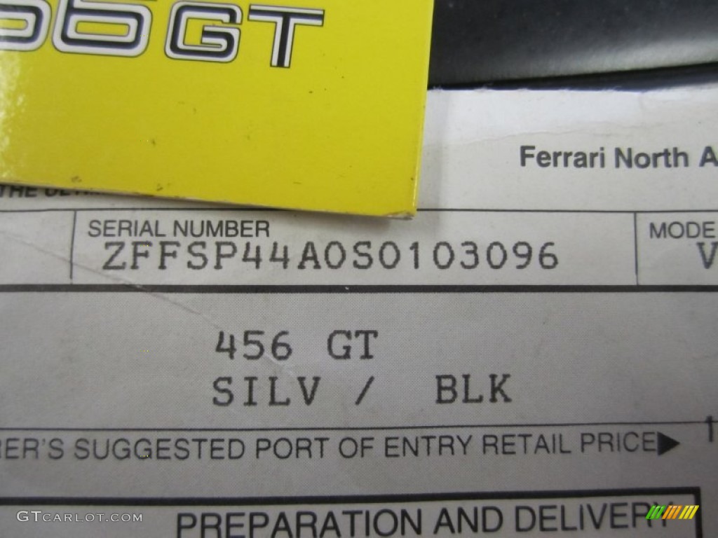 1995 Ferrari 456 GT Window Sticker Photo #68022818