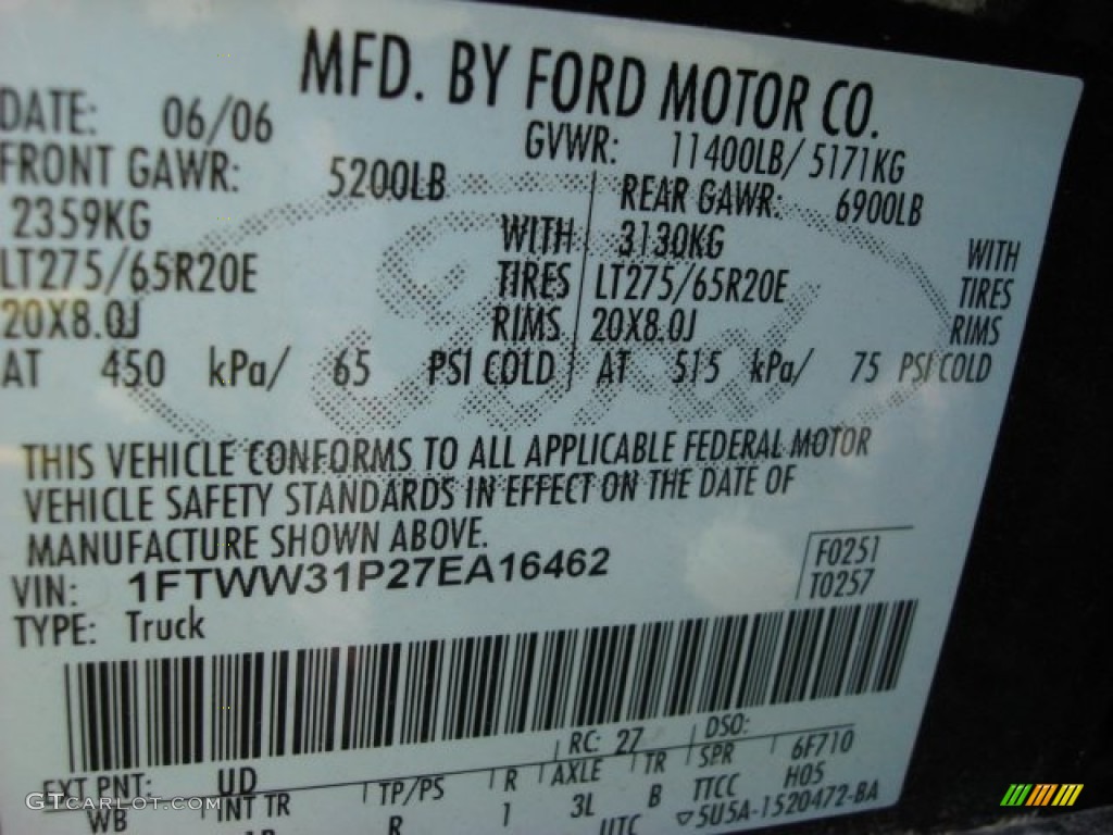 2007 F350 Super Duty Color Code UD for Black Photo #68025515