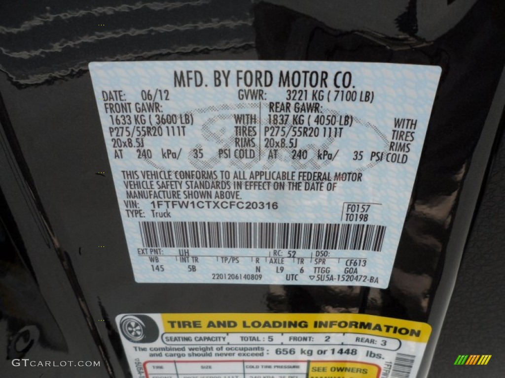 2012 F150 Color Code UH for Tuxedo Black Metallic Photo #68033042