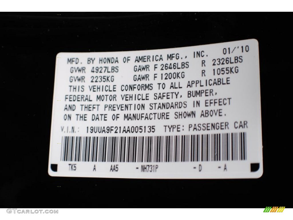 2010 TL Color Code NH731P for Crystal Black Pearl Photo #68036057