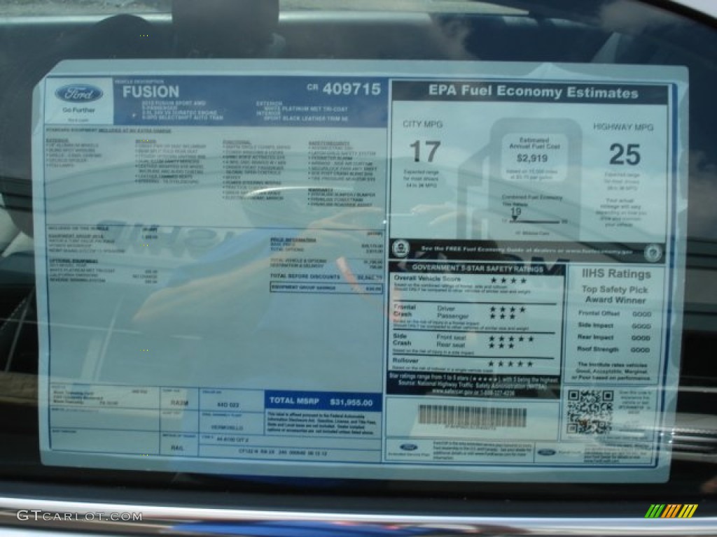 2012 Ford Fusion Sport AWD Window Sticker Photos