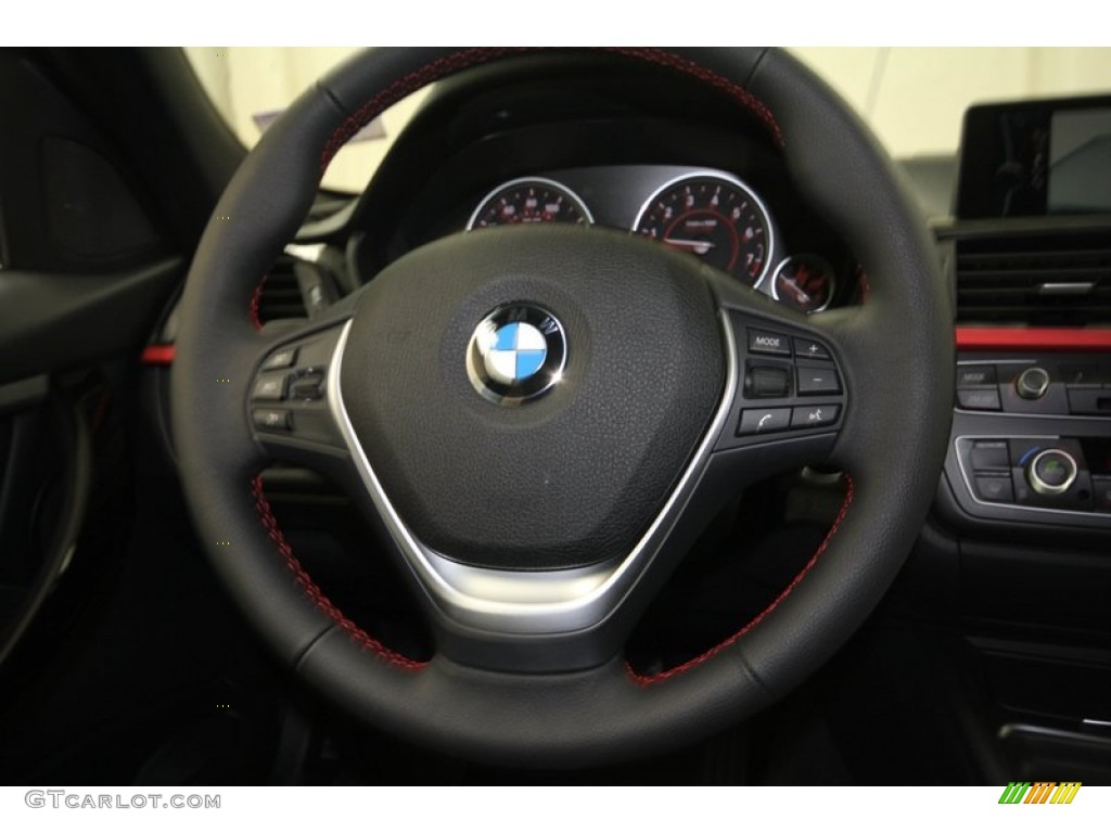 2012 BMW 3 Series 328i Sedan Black/Red Highlight Steering Wheel Photo #68070041