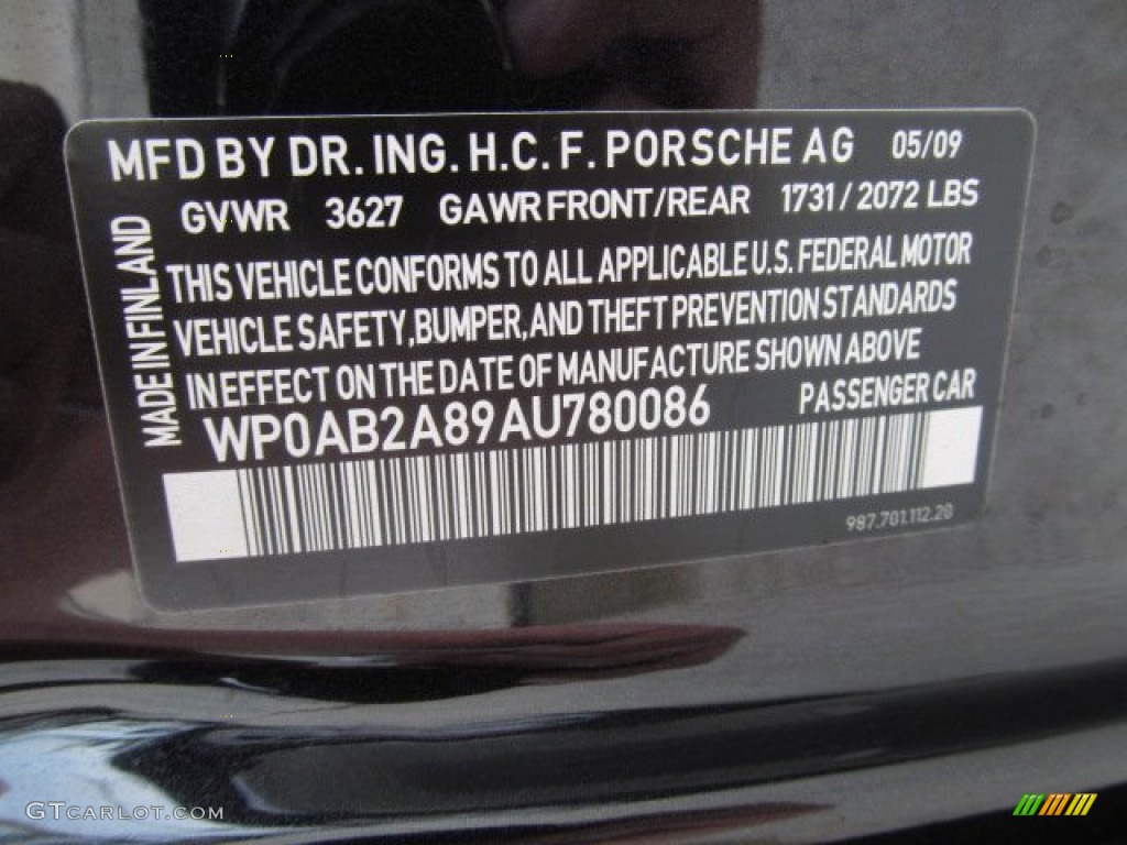 2010 Porsche Cayman S Info Tag Photos