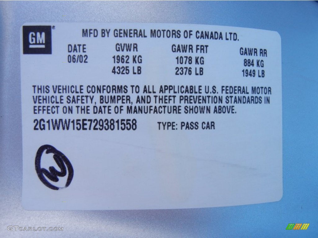 2002 Chevrolet Monte Carlo LS Info Tag Photos