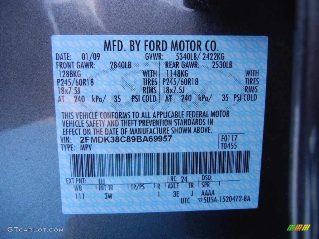 2009 Edge Color Code UJ for Sterling Grey Metallic Photo #68095877