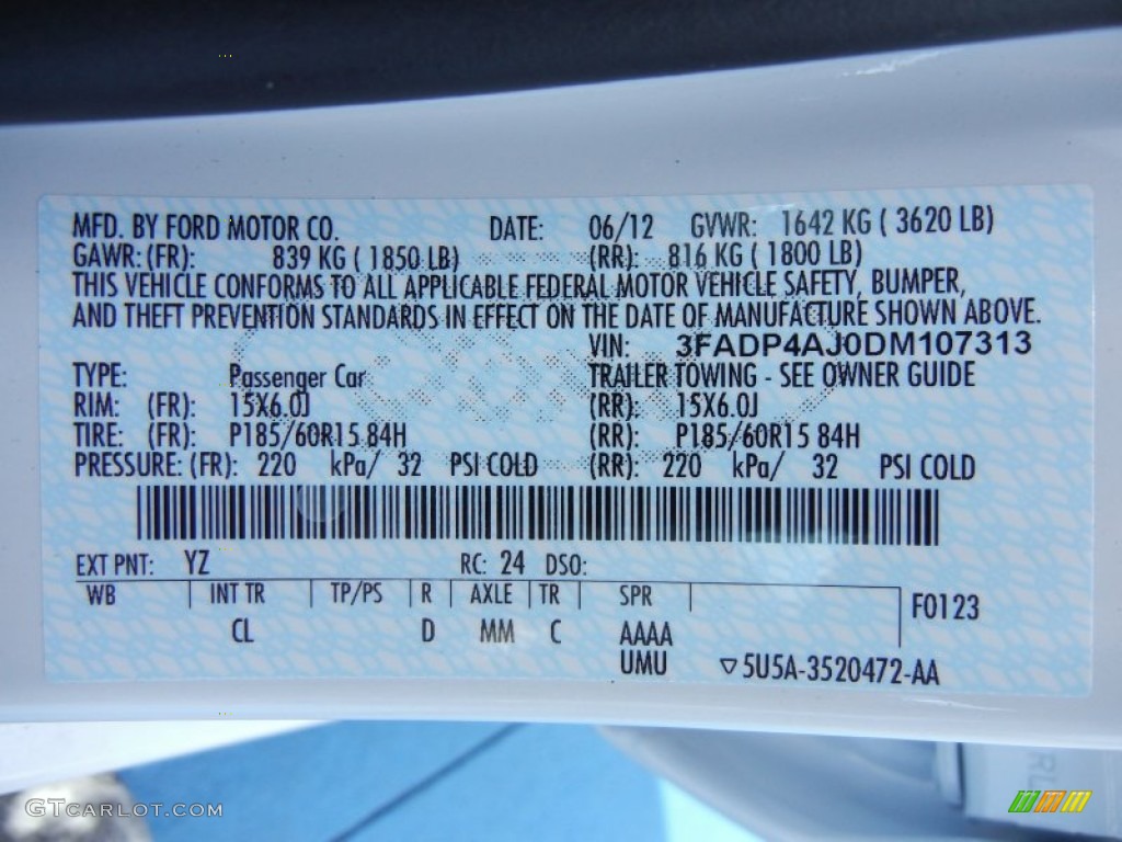 2013 Fiesta Color Code YZ for Oxford White Photo #68096819