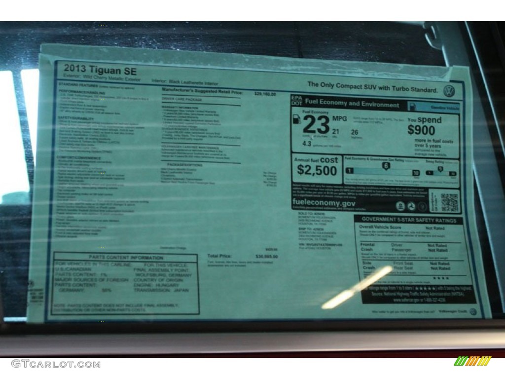 2013 Volkswagen Tiguan SE Window Sticker Photo #68103008