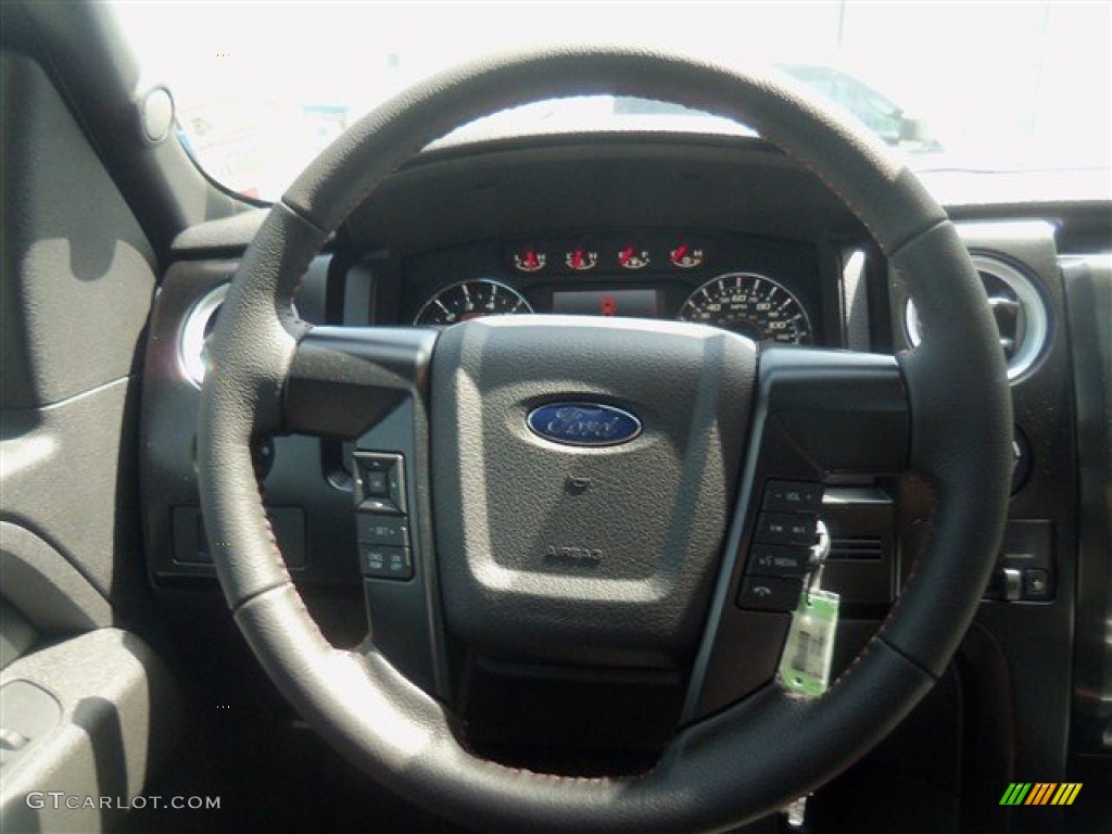 2012 Ford F150 FX4 SuperCrew 4x4 FX Sport Appearance Black/Red Steering Wheel Photo #68108570