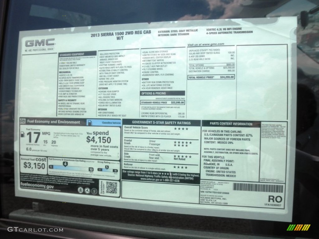 2013 Sierra 1500 Regular Cab - Steel Gray Metallic / Dark Titanium photo #13