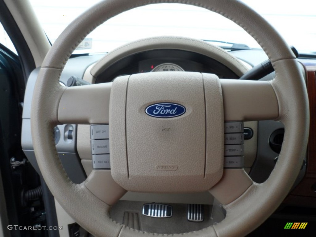 2007 Ford F150 Lariat SuperCrew Tan Steering Wheel Photo #68119769