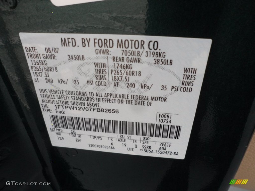 2007 F150 Color Code GG for Forest Green Metallic Photo #68119805