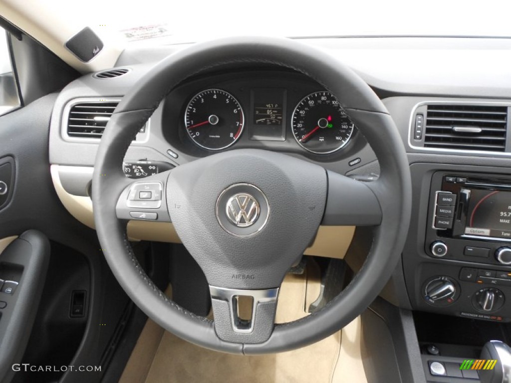 2012 Volkswagen Jetta SEL Sedan Cornsilk Beige Steering Wheel Photo #68122571