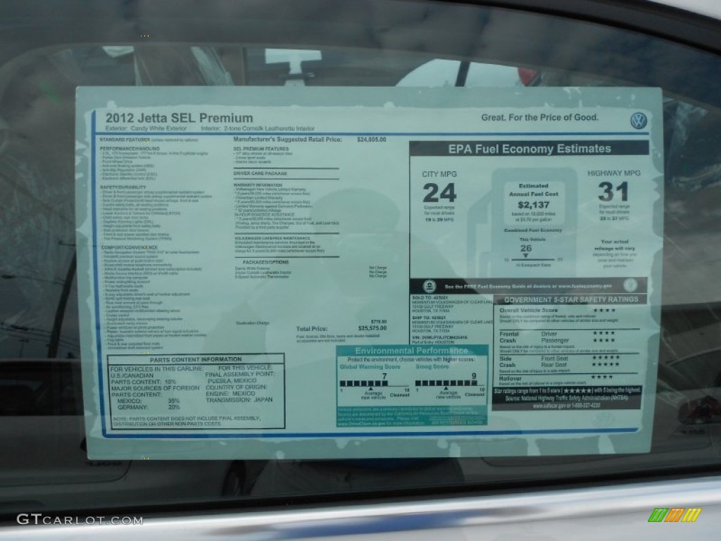 2012 Volkswagen Jetta SEL Sedan Window Sticker Photo #68122622