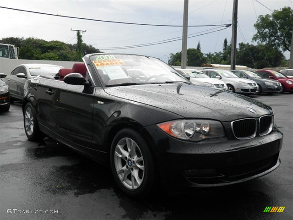 2008 1 Series 128i Convertible - Jet Black / Coral Red photo #20