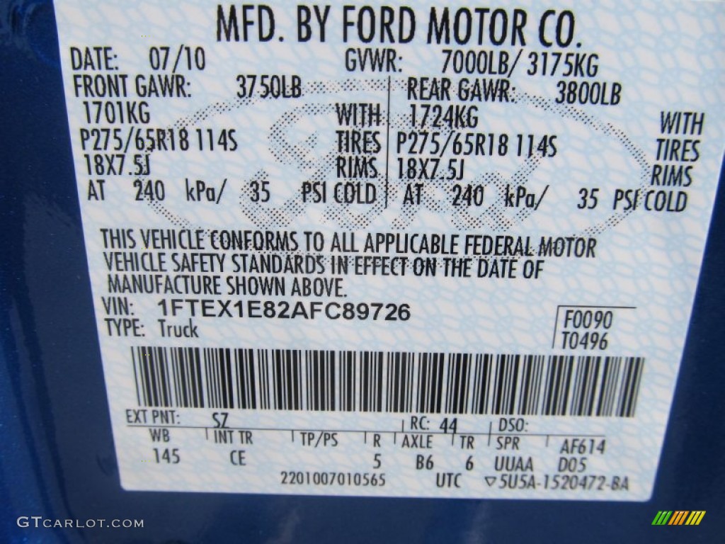 2010 F150 Color Code SZ for Blue Flame Metallic Photo #68132150