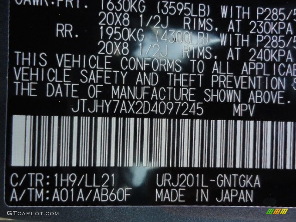 2013 LX Color Code 1H9 for Nebula Gray Pearl Photo #68134040