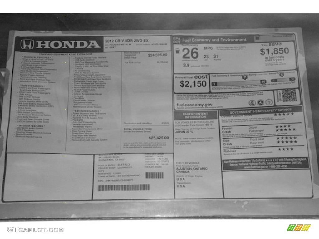 2012 CR-V EX - Polished Metal Metallic / Gray photo #21