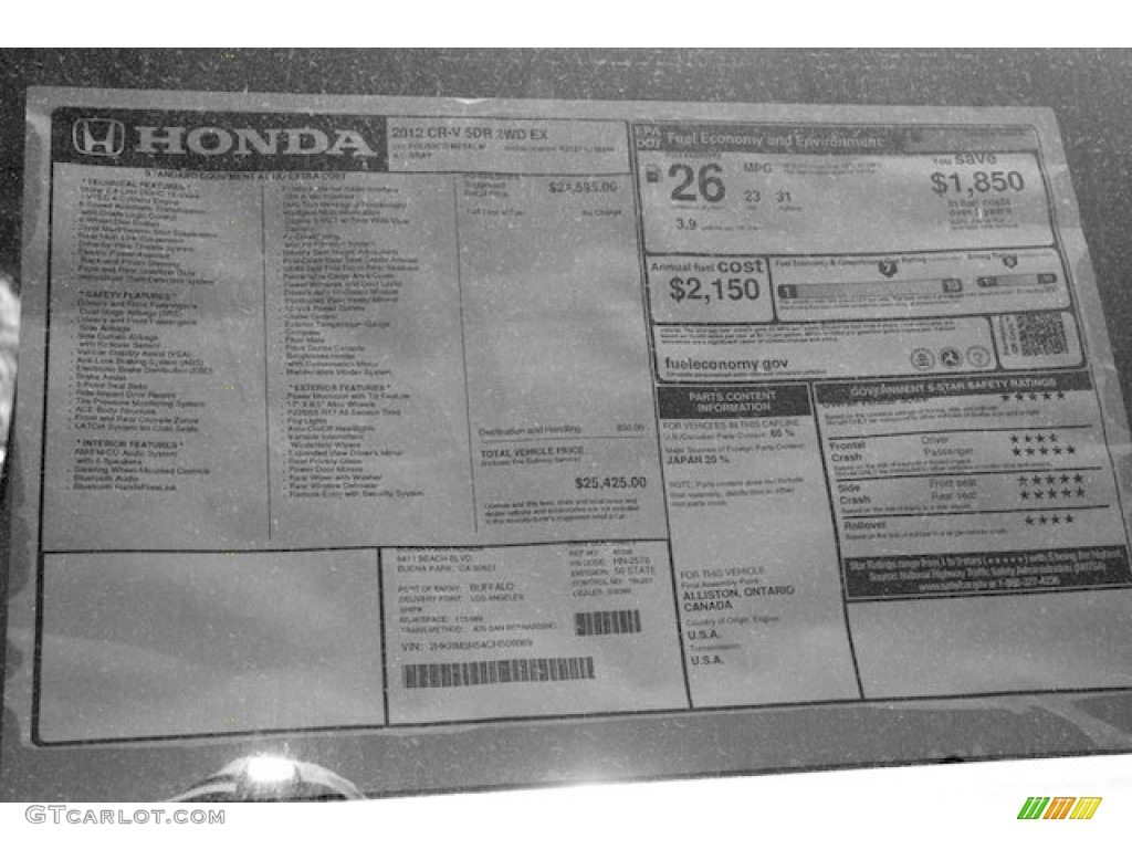 2012 Honda CR-V EX Window Sticker Photo #68139287
