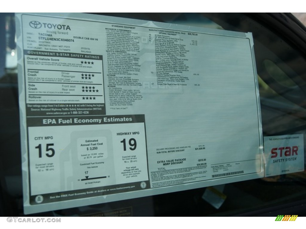 2012 Tacoma V6 SR5 Double Cab 4x4 - Magnetic Gray Mica / Graphite photo #11