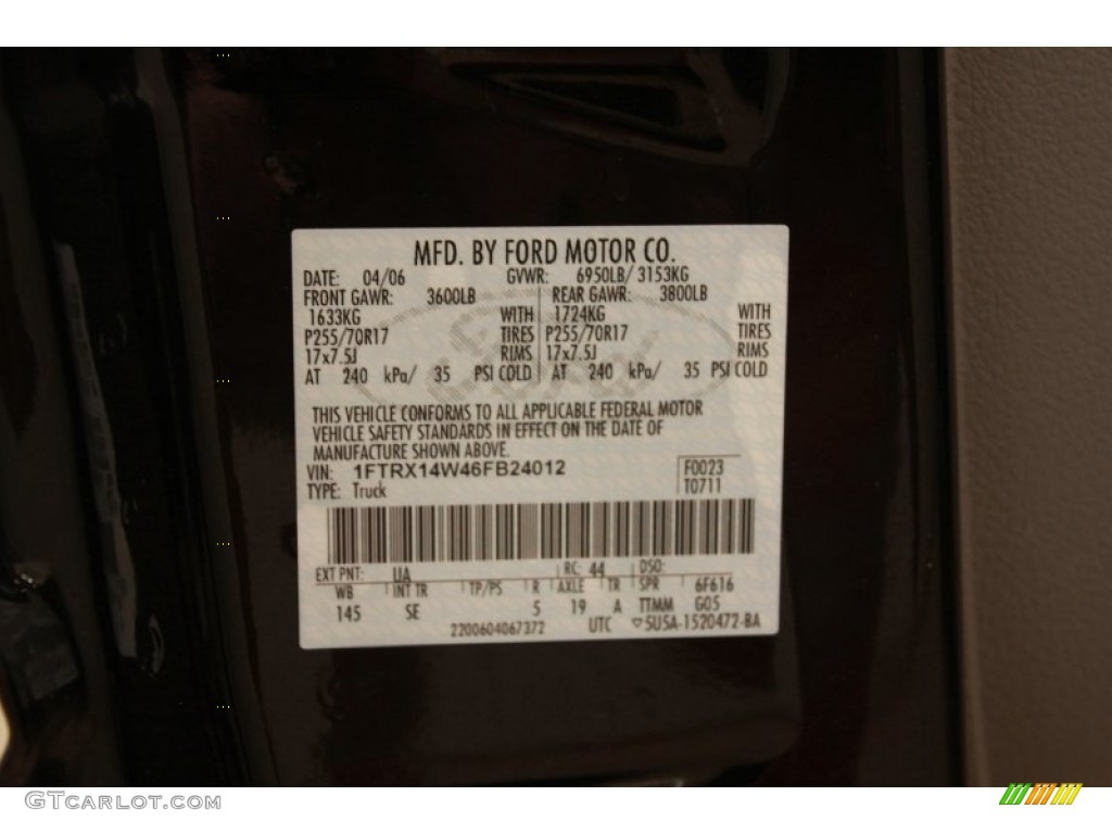 2006 F150 Color Code UA for Black Photo #68146859