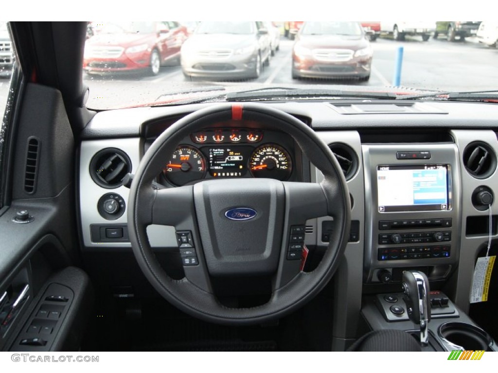 2012 Ford F150 SVT Raptor SuperCrew 4x4 Raptor Black Leather/Cloth Steering Wheel Photo #68156340