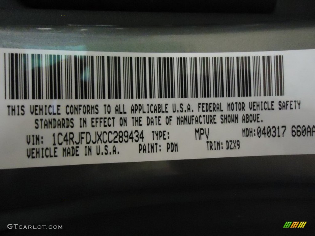 2012 Grand Cherokee Color Code PDM for Mineral Gray Metallic Photo #68162108