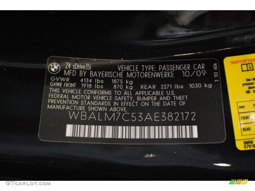2010 BMW Z4 sDrive35i Roadster Info Tag Photo #68164518