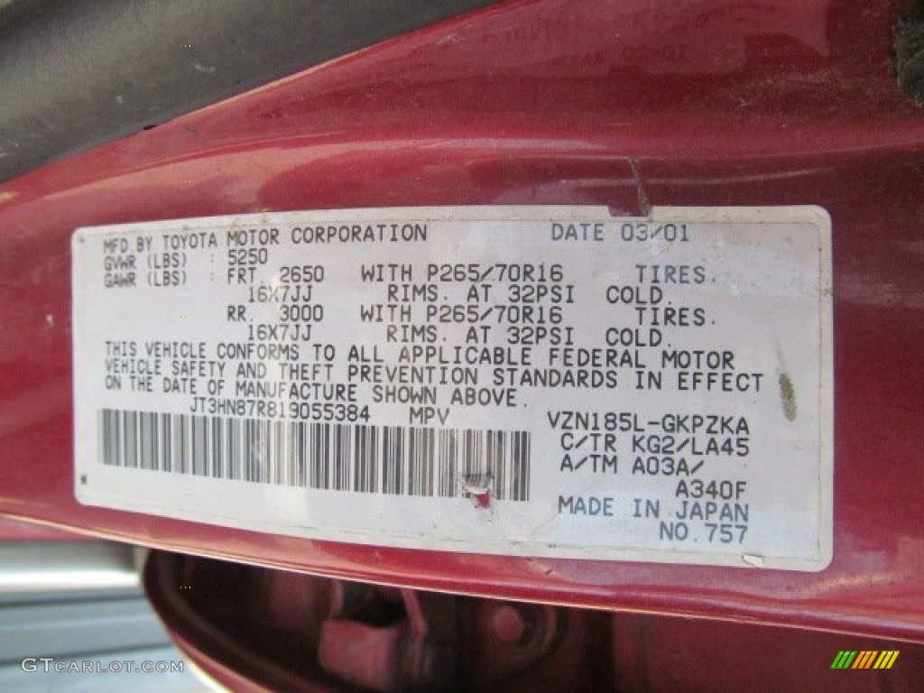 2001 4Runner Color Code KG2 for Sunfire Red Pearl Photo #68168511