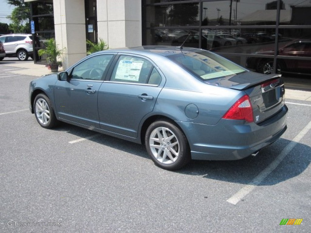 2012 Fusion SEL V6 AWD - Steel Blue Metallic / Camel photo #3