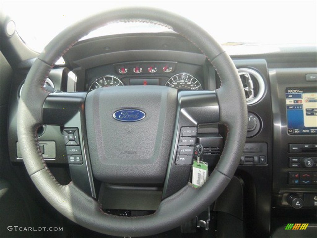 2012 Ford F150 FX4 SuperCrew 4x4 FX Sport Appearance Black/Red Steering Wheel Photo #68185467