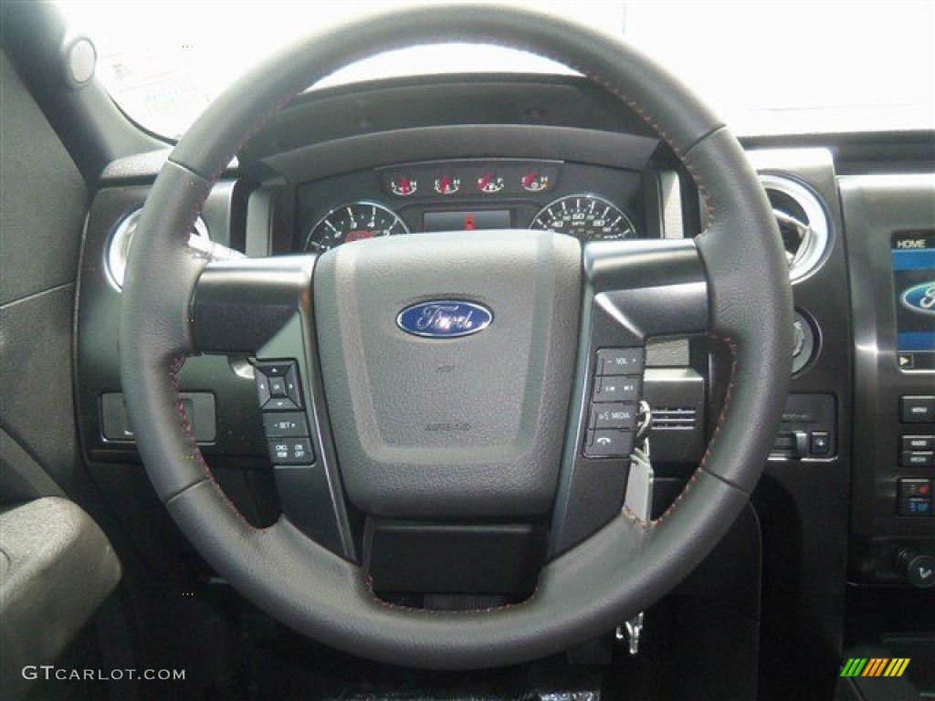2012 Ford F150 FX4 SuperCrew 4x4 FX Sport Appearance Black/Red Steering Wheel Photo #68186865
