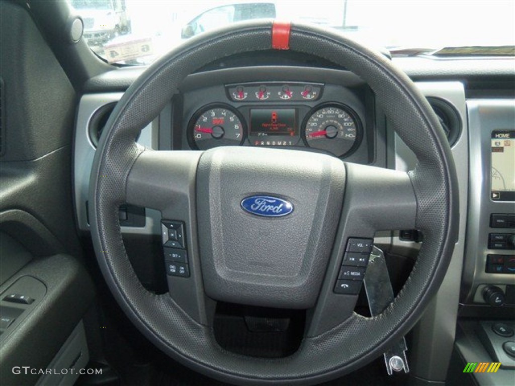 2012 Ford F150 SVT Raptor SuperCrew 4x4 Raptor Black Leather/Cloth Steering Wheel Photo #68187747