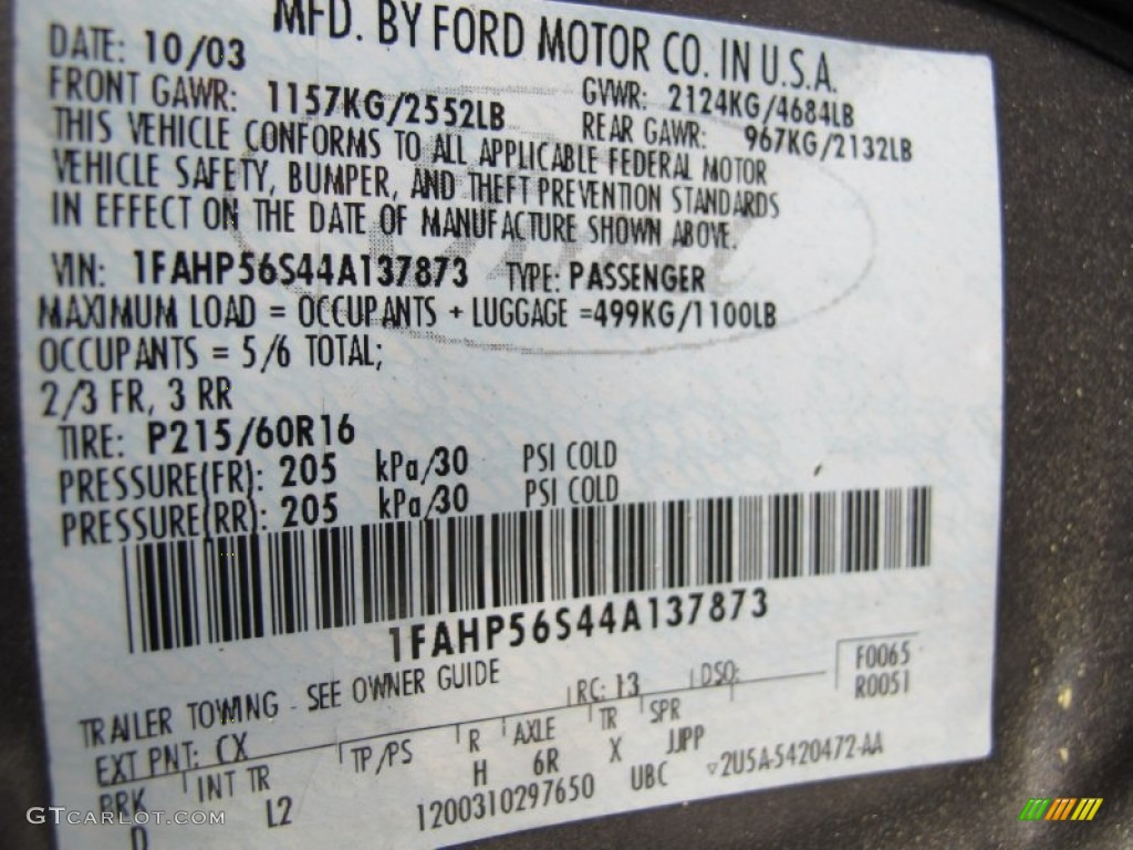 2004 Taurus Color Code CX for Dark Shadow Grey Metallic Photo #68204625