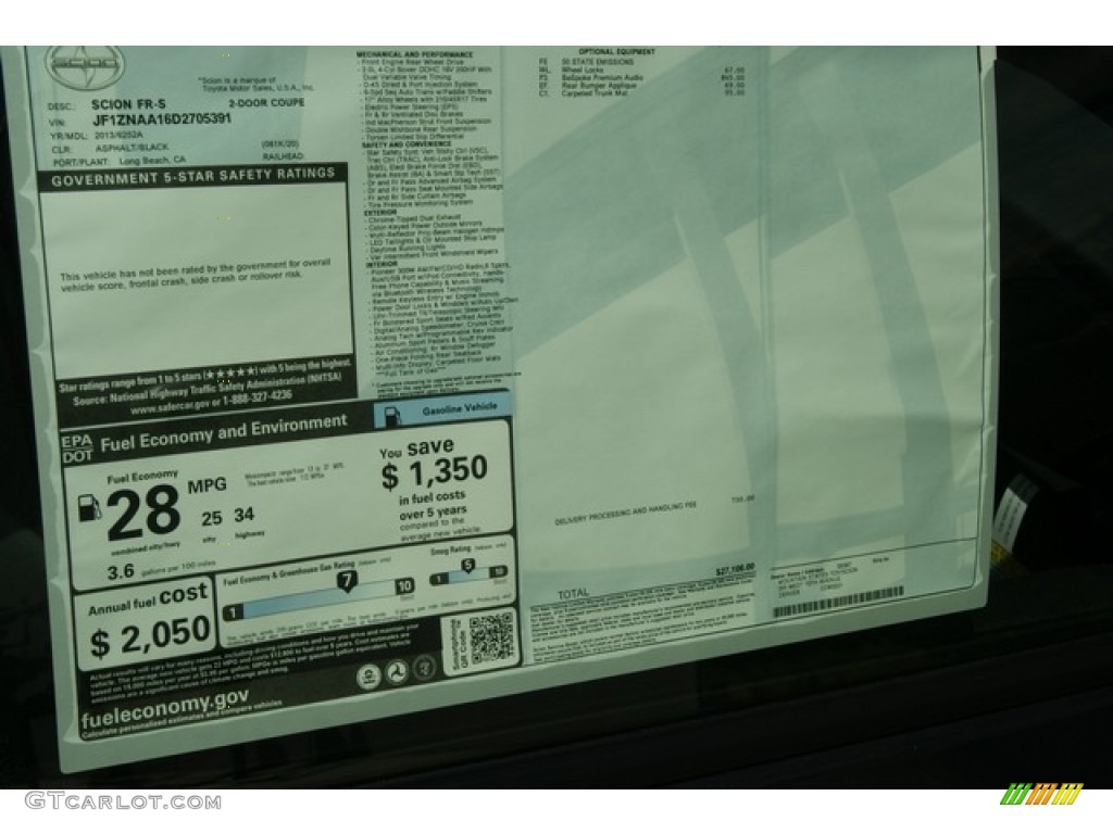 2013 Scion FR-S Sport Coupe Window Sticker Photo #68207085
