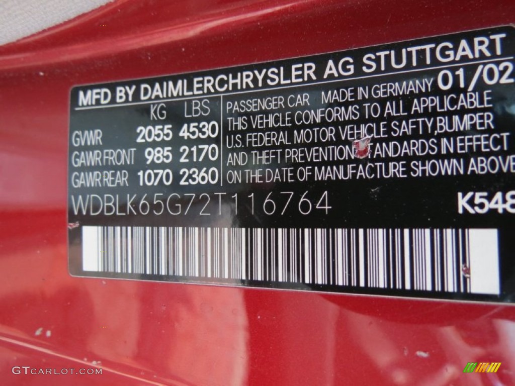 2002 CLK Color Code 548 for Firemist Red Metallic Photo #68209587