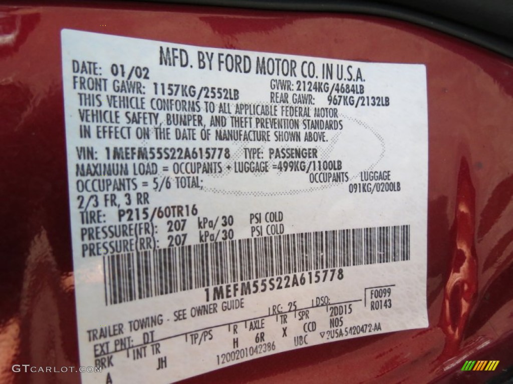 2002 Sable Color Code DT for Matador Red Metallic Photo #68211918