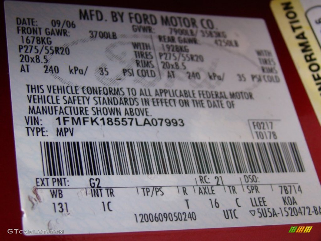 2007 Expedition Color Code G2 for Redfire Metallic Photo #68212598